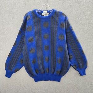 Colore Men Sweater XL Blue Polka Dot Wool Made In Italy Crew Neck Pullover